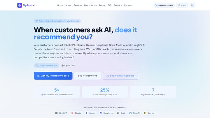 AEO Platform website built by MyFast.ai