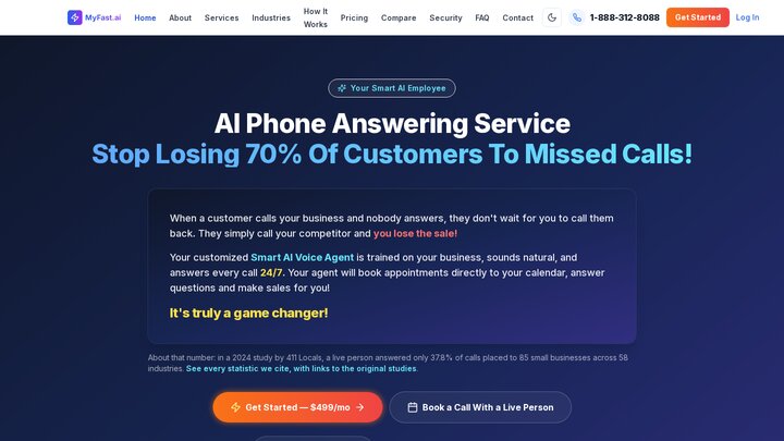 AI Phone Agent website built by MyFast.ai
