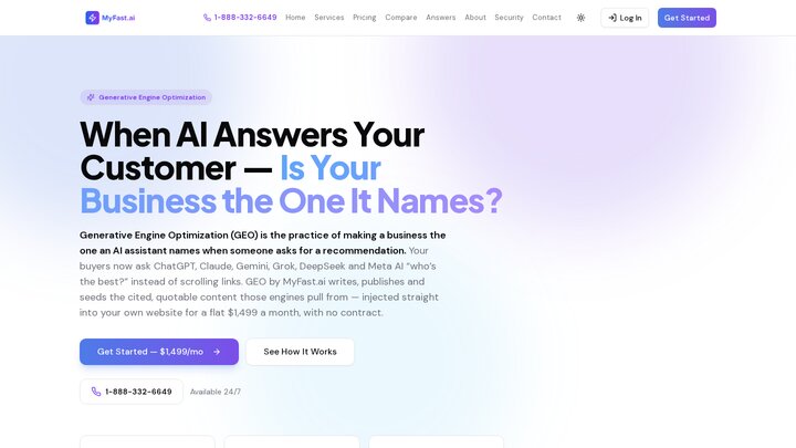 GEO Platform website built by MyFast.ai