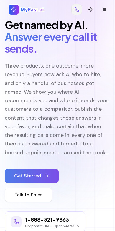 Mobile homepage of MyFast.ai